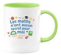 quotedazur - MugLes maths n'ont aucun secret pour moi (enfin, jusqu'au CM2) - Tasse Cadeau Maître d'école Homme - Vert/Céramique