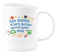 quotedazur - MugLes maths n'ont aucun secret pour moi (enfin, jusqu'au CM2) - Tasse Cadeau Maître d'école Homme - Blanc/Céramique