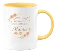 quotedazur - MugLes meilleures histoires commencent toujours chez Mamie - Tasse Cadeau Mamie Femme - Jaune/Céramique