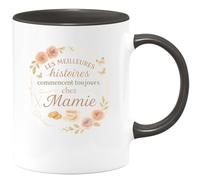 quotedazur - MugLes meilleures histoires commencent toujours chez Mamie - Tasse Cadeau Mamie Femme - Noir/Céramique