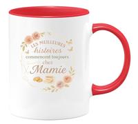 quotedazur - MugLes meilleures histoires commencent toujours chez Mamie - Tasse Cadeau Mamie Femme - Rouge/Céramique
