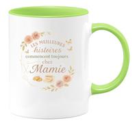 quotedazur - MugLes meilleures histoires commencent toujours chez Mamie - Tasse Cadeau Mamie Femme - Vert/Céramique