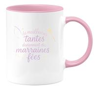 quotedazur - MugLes meilleures tantes deviennent des marraines fées - Tasse Cadeau Tante Femme - Rose/Céramique