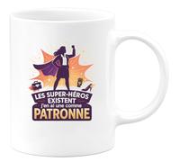quotedazur - MugLes super-héros existent, j'en ai une comme Patronne - Tasse Cadeau Patronne Femme - Blanc/Céramique