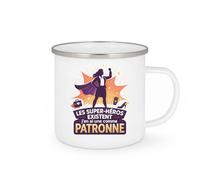 quotedazur - MugLes super-héros existent, j'en ai une comme Patronne - Tasse Cadeau Patronne Femme - Blanc/Emaillé