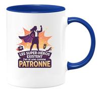 quotedazur - MugLes super-héros existent, j'en ai une comme Patronne - Tasse Cadeau Patronne Femme - Bleu/Céramique