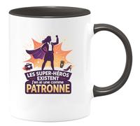 quotedazur - MugLes super-héros existent, j'en ai une comme Patronne - Tasse Cadeau Patronne Femme - Noir/Céramique