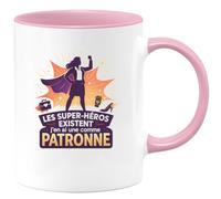quotedazur - MugLes super-héros existent, j'en ai une comme Patronne - Tasse Cadeau Patronne Femme - Rose/Céramique