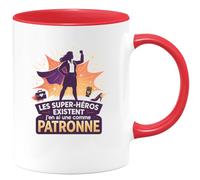 quotedazur - MugLes super-héros existent, j'en ai une comme Patronne - Tasse Cadeau Patronne Femme - Rouge/Céramique