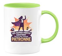 quotedazur - MugLes super-héros existent, j'en ai une comme Patronne - Tasse Cadeau Patronne Femme - Vert/Céramique