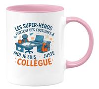 quotedazur - MugLes super-héros portent des costumes, moi je suis juste collègue - Tasse Cadeau Collègue Homme - Rose/Céramique
