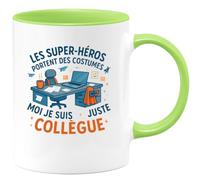 quotedazur - MugLes super-héros portent des costumes, moi je suis juste collègue - Tasse Cadeau Collègue Homme - Vert/Céramique