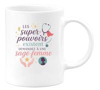 quotedazur - MugLes super-pouvoirs existent, demandez à une sage-femme - Tasse Cadeau Sage Femme Femme - Blanc/Céramique