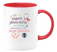 quotedazur - MugLes super-pouvoirs existent, demandez à une sage-femme - Tasse Cadeau Sage Femme Femme - Rouge/Céramique
