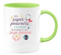 quotedazur - MugLes super-pouvoirs existent, demandez à une sage-femme - Tasse Cadeau Sage Femme Femme - Vert/Céramique