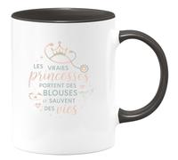 quotedazur - MugLes vraies princesses portent des blouses et sauvent des vies - Tasse Cadeau Infirmière Femme - Noir/Céramique