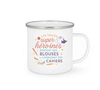 quotedazur - MugLes vraies super-héroïnes portent des blouses et corrigent des cahiers - Tasse Cadeau Maîtresse Femme - Blanc/Emaillé