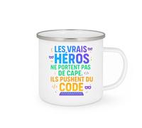 quotedazur - MugLes vrais héros ne portent pas de cape, ils pushent du code - Tasse Cadeau Développeur informatique Homme - Blanc/Emaillé