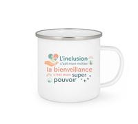quotedazur - MugL'inclusion c'est mon métier, la bienveillance c'est mon super pouvoir - Tasse Cadeau AESH Femme - Blanc/Emaillé