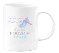 quotedazur - MugMa corne est invisible mais mon pouvoir est réel - Tasse Cadeau Licorne Femme - Blanc/Céramique