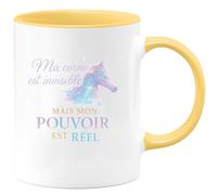 quotedazur - MugMa corne est invisible mais mon pouvoir est réel - Tasse Cadeau Licorne Femme - Jaune/Céramique