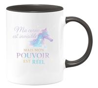quotedazur - MugMa corne est invisible mais mon pouvoir est réel - Tasse Cadeau Licorne Femme - Noir/Céramique