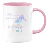 quotedazur - MugMa corne est invisible mais mon pouvoir est réel - Tasse Cadeau Licorne Femme - Rose/Céramique