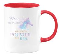 quotedazur - MugMa corne est invisible mais mon pouvoir est réel - Tasse Cadeau Licorne Femme - Rouge/Céramique