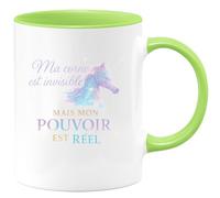 quotedazur - MugMa corne est invisible mais mon pouvoir est réel - Tasse Cadeau Licorne Femme - Vert/Céramique