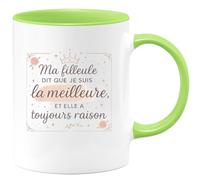 quotedazur - MugMa filleule dit que je suis la meilleure, et elle a toujours raison - Tasse Cadeau Marraine Femme - Vert/Céramique