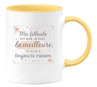 quotedazur - MugMa filleule dit que je suis la meilleure, et elle a toujours raison - Tasse Cadeau Marraine Femme - Jaune/Céramique