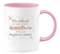 quotedazur - MugMa filleule dit que je suis la meilleure, et elle a toujours raison - Tasse Cadeau Marraine Femme - Rose/Céramique