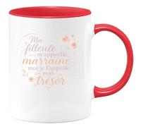 quotedazur - MugMa filleule m'appelle marraine, moi je l'appelle mon trésor - Tasse Cadeau Marraine Femme - Rouge/Céramique
