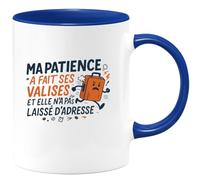 quotedazur - Mugma patience a fait ses valises et elle n'a pas laissé d'adresse - Tasse Cadeau Humour Femme - Bleu/Céramique