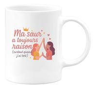 quotedazur - MugMa sœur a toujours raison (surtout quand j'ai tort) - Tasse Cadeau Soeur Femme - Blanc/Céramique