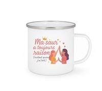 quotedazur - MugMa sœur a toujours raison (surtout quand j'ai tort) - Tasse Cadeau Soeur Femme - Blanc/Emaillé