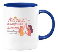 quotedazur - MugMa sœur a toujours raison (surtout quand j'ai tort) - Tasse Cadeau Soeur Femme - Bleu/Céramique