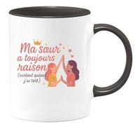 quotedazur - MugMa sœur a toujours raison (surtout quand j'ai tort) - Tasse Cadeau Soeur Femme - Noir/Céramique