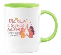 quotedazur - MugMa sœur a toujours raison (surtout quand j'ai tort) - Tasse Cadeau Soeur Femme - Vert/Céramique