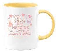quotedazur - MugMa sœur, mon héroïne, ma voleuse de vêtements attitrée - Tasse Cadeau Soeur Femme - Jaune/Céramique