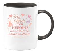 quotedazur - MugMa sœur, mon héroïne, ma voleuse de vêtements attitrée - Tasse Cadeau Soeur Femme - Noir/Céramique