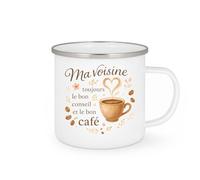 quotedazur - MugMa voisine a toujours le bon conseil et le bon café - Tasse Cadeau Voisine Femme - Blanc/Emaillé