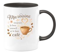 quotedazur - MugMa voisine a toujours le bon conseil et le bon café - Tasse Cadeau Voisine Femme - Noir/Céramique