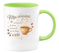 quotedazur - MugMa voisine a toujours le bon conseil et le bon café - Tasse Cadeau Voisine Femme - Vert/Céramique