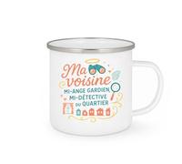 quotedazur - MugMa voisine : mi-ange gardien, mi-détective du quartier - Tasse Cadeau Voisine Femme - Blanc/Emaillé