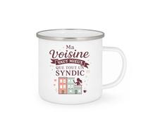 quotedazur - MugMa voisine vaut mieux que tout un syndic - Tasse Cadeau Voisine Femme - Blanc/Emaillé