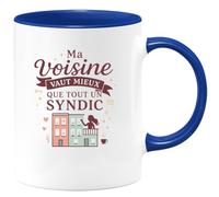 quotedazur - MugMa voisine vaut mieux que tout un syndic - Tasse Cadeau Voisine Femme - Bleu/Céramique