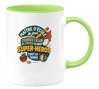 quotedazur - MugMaître d'école le jour, correcteur de copies la nuit, super-héros tout le temps - Tasse Cadeau Maître d'école Homme - Vert/Céramique
