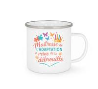 quotedazur - MugMaîtresse de l'adaptation et reine de la débrouille - Tasse Cadeau AESH Femme - Blanc/Emaillé