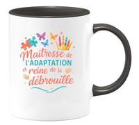quotedazur - MugMaîtresse de l'adaptation et reine de la débrouille - Tasse Cadeau AESH Femme - Noir/Céramique